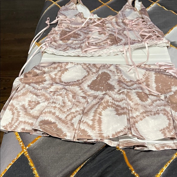 SHEIN X Other - Pink and White Tie-Dye Two-Piece Set with hearts all over so fabulous